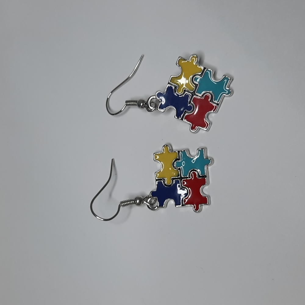 Autism Awareness Puzzle Peice Dangle Earrings